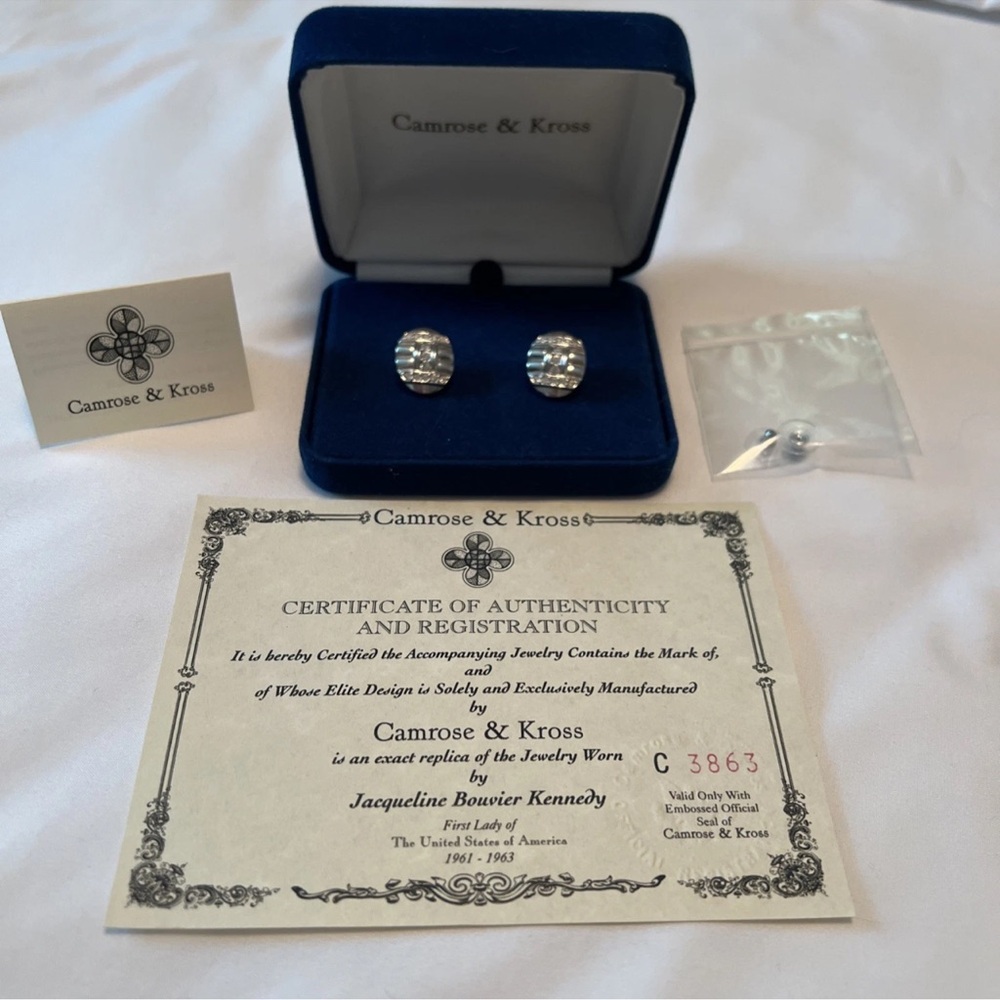 Camrose & Kross JBK Jacqueline Kennedy Swarovski Crystal Art Deco Oval Earrings